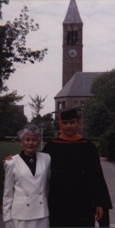 1990, Graduation (with Mother), Cornell University Master of Engineering, Engineering Physics.